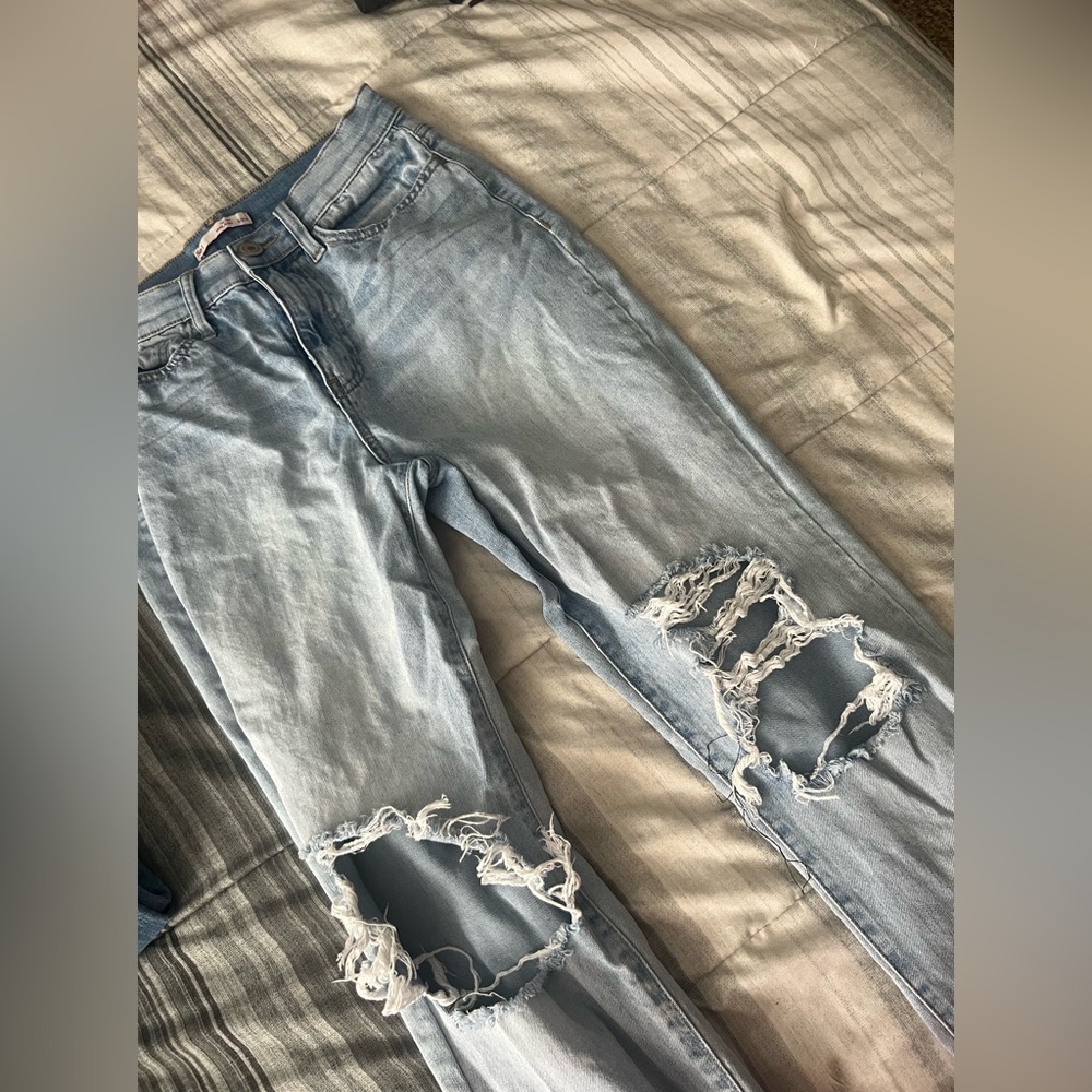 ripped straight leg jeans